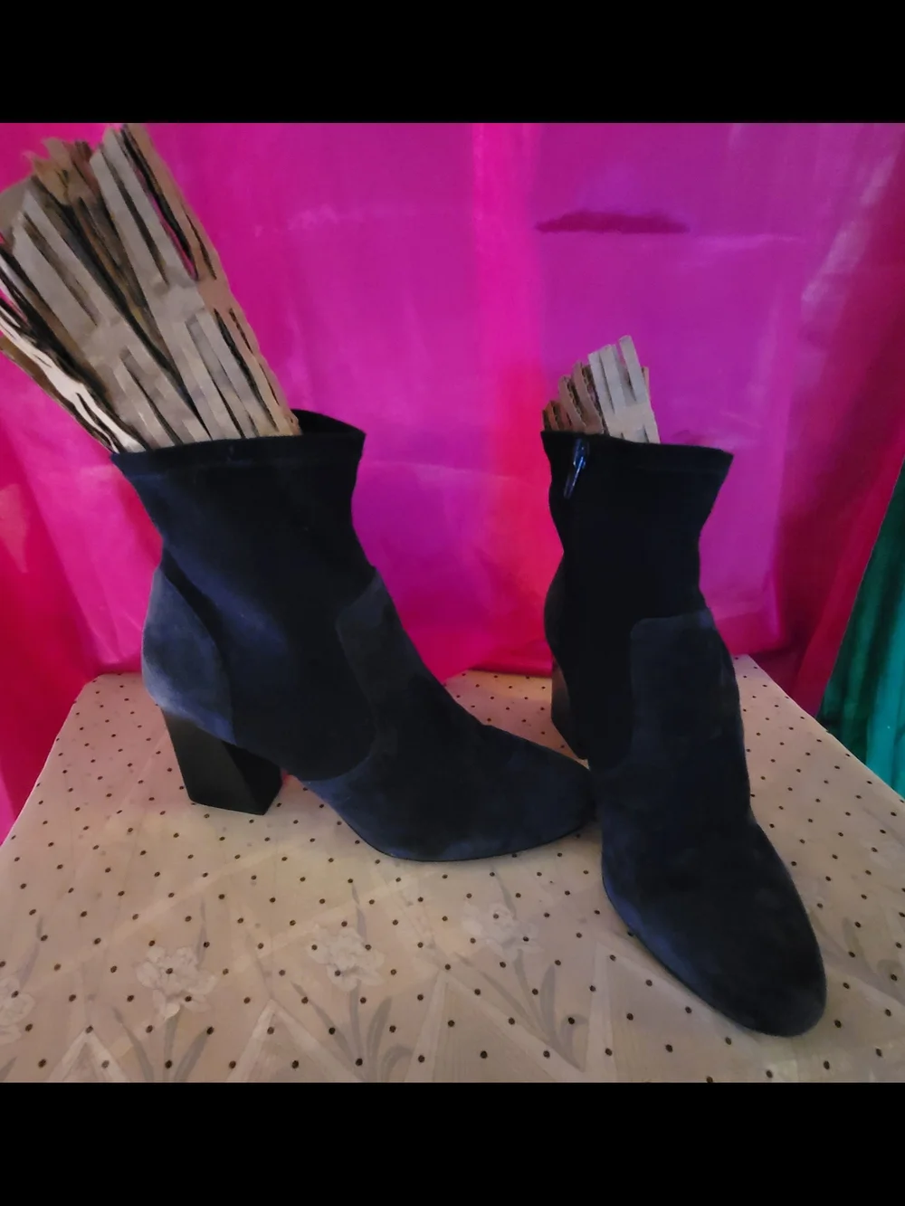 Sole Society Navy Faux Suede Block Heel Ankle Boots